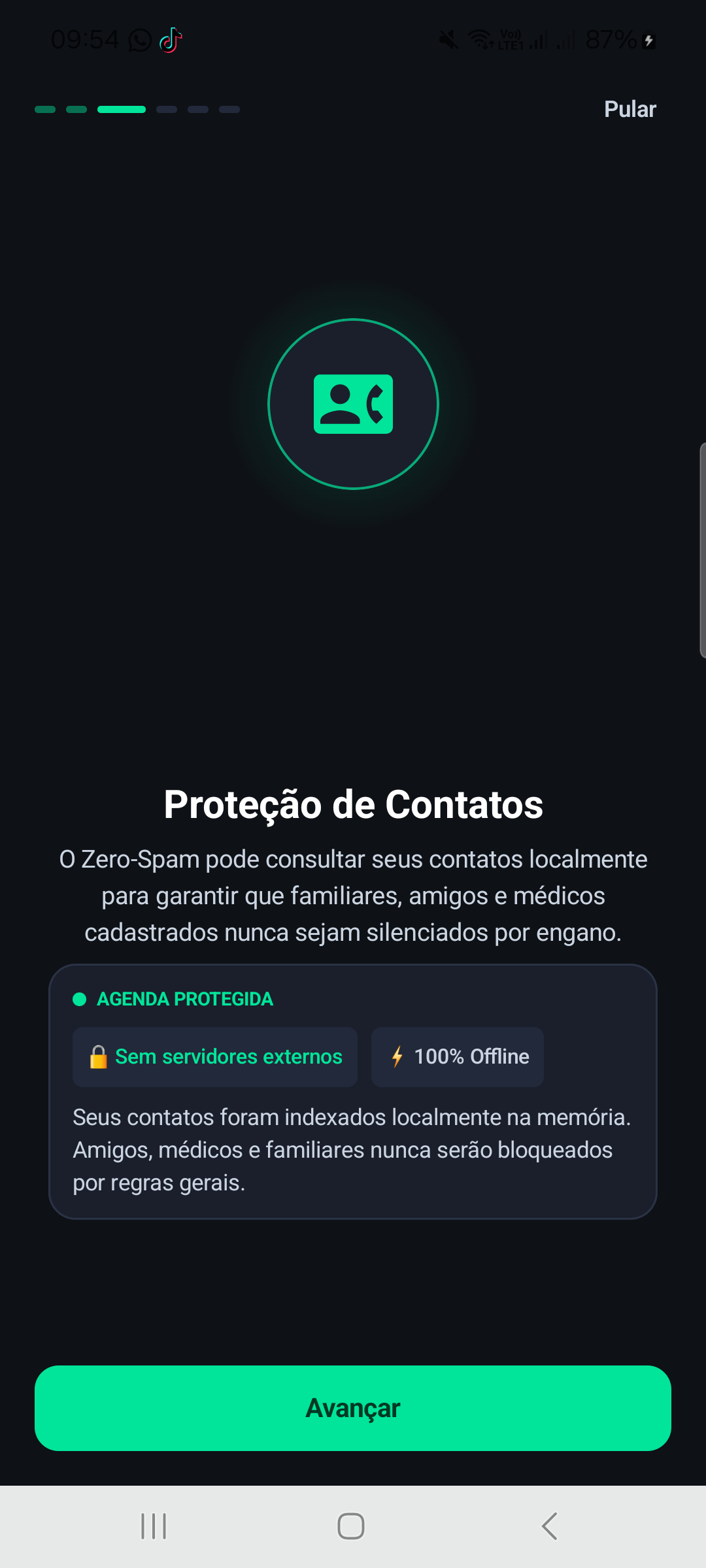 Blindagem da Agenda de Contatos sem Envio para a Nuvem